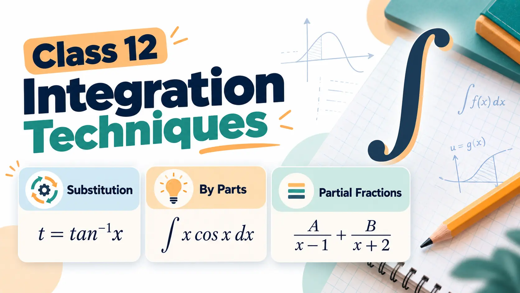 Class 12 integration techniques: substitution, integration by parts and partial fractions